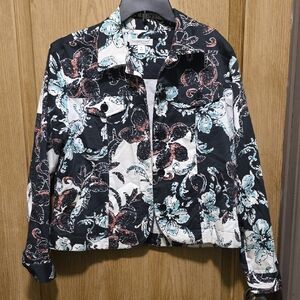 Coldwater Creek Black and White Floral Jean Jacket